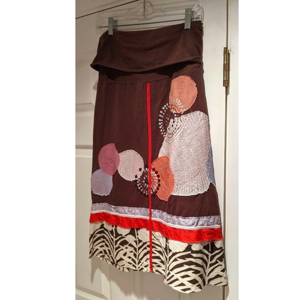 From India | Bohemian 70s Brown Orange 'One with Nature' Skirt | Naturalist